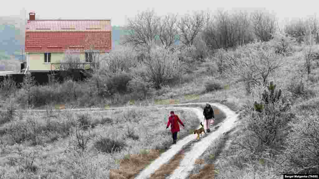 UKRAINE, CRIMEA, SIMFEROPOL DISTRICT – Hoarfrost in the vicinity of the village of Klinovka